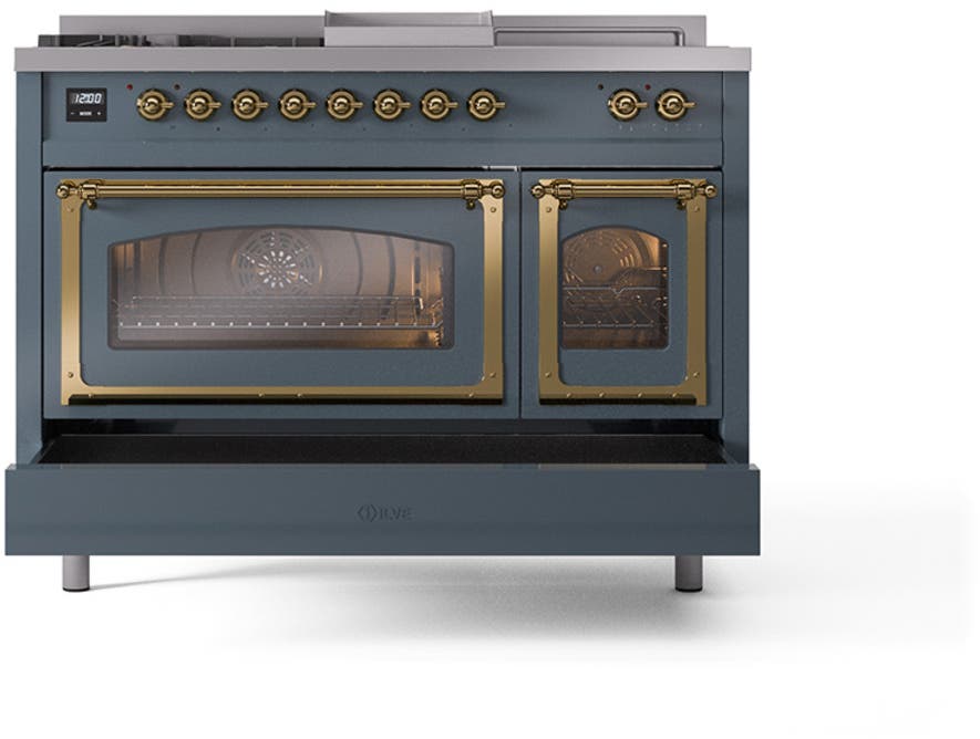 Ilve UN48FSNMPBGGLP Blue Grey With Brass Knobs, Liquid Propane
