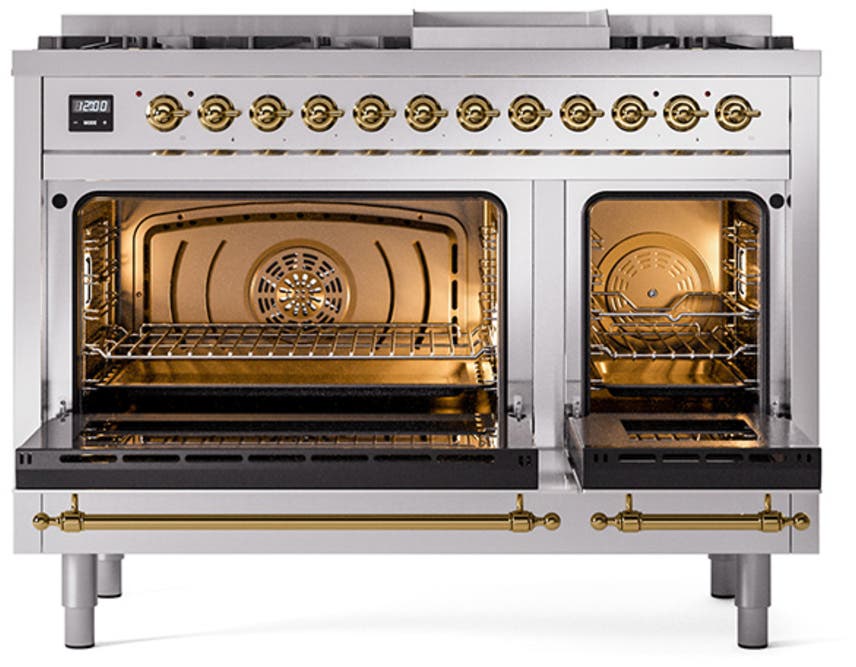 Ilve UN48FQNMPSSGLP Stainless Steel With Brass Knobs, Liquid Propane