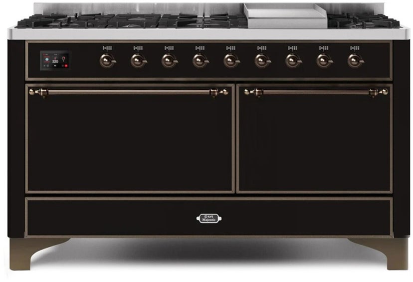 Ilve UM15FDQNS3BKB 60" Dual Fuel Range w/ 9 Sealed Burners, Double Ov...