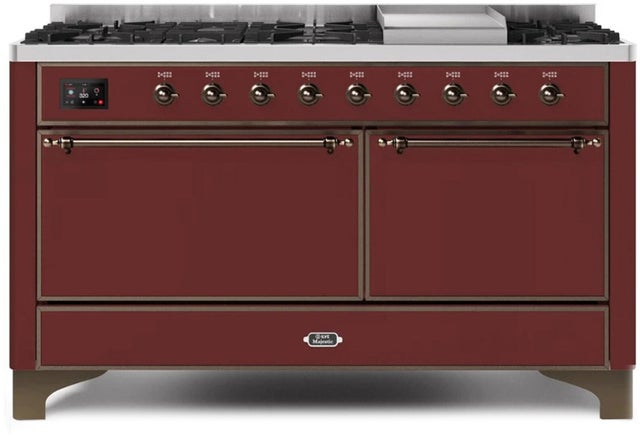 Ilve UM15FDQNS3BUB 60" Dual Fuel Range w/ 9 Sealed Burners, Double Ov...