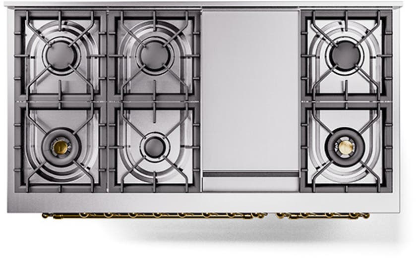 Ilve UN48FQNMPBKGLP Glossy Black With Brass Knobs, Liquid Propane