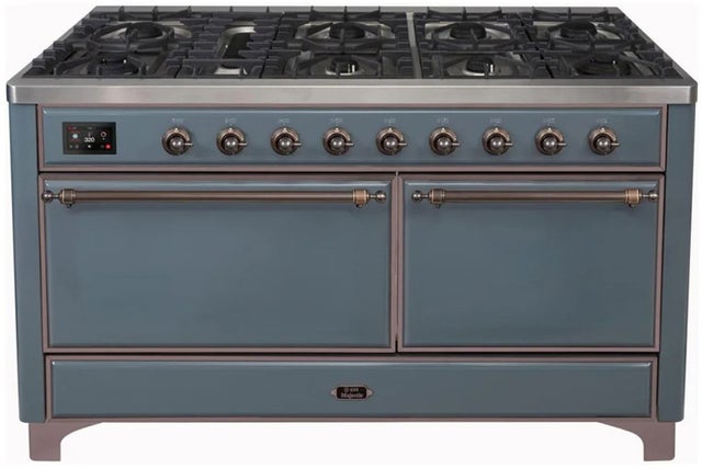 Ilve UM15FDQNS3BGBLP 60" Dual Fuel Range w/ 9 Sealed Burners, Double Ov...