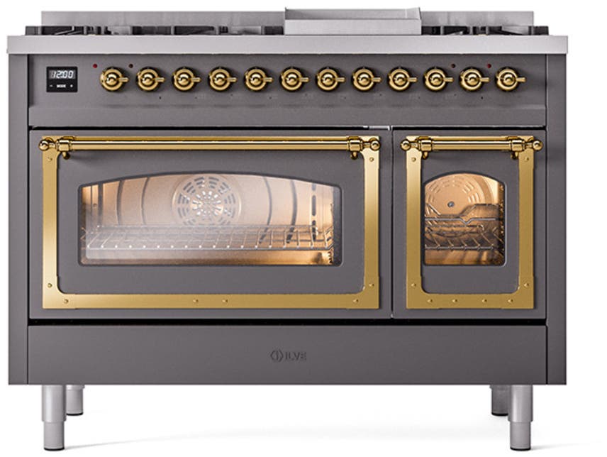 Ilve UN48FNMPMGGLP Graphite Matte With Brass Knobs, Liquid Propane
