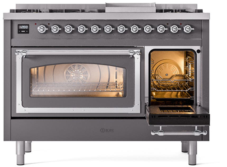 Ilve UN48FNMPMGCLP Graphite Matte With Chrome Knobs, Liquid Propane