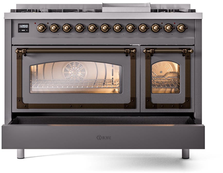 Ilve UN48FNMPMGB Graphite Matte With Bronze Knobs, Natural Gas