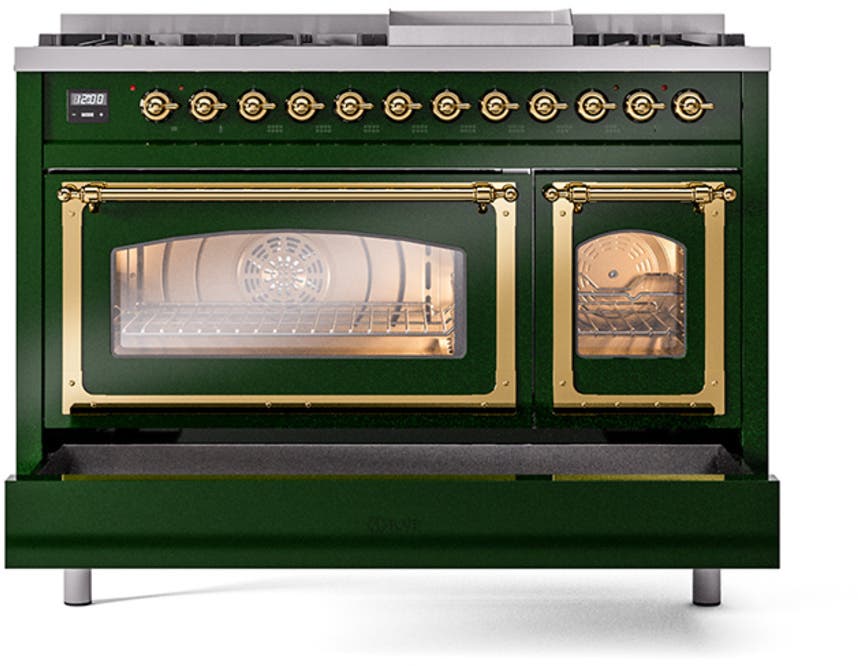 Ilve UN48FNMPEGGLP Emerald Green With Brass Knobs, Liquid Propane