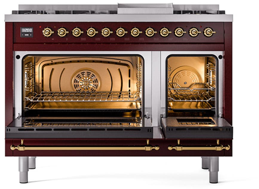 Ilve UN48FNMPBUG Burgundy With Brass Knobs, Natural Gas
