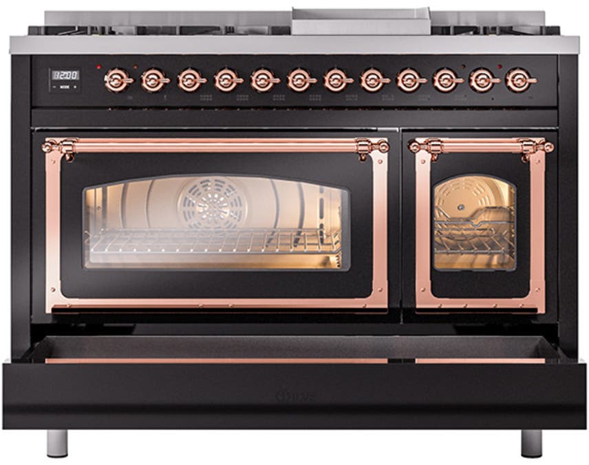 Ilve UN48FNMPBKP Glossy Black With Copper Knobs, Natural Gas