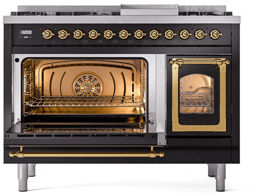Ilve UN48FNMPBKG Glossy Black With Brass Knobs, Natural Gas
