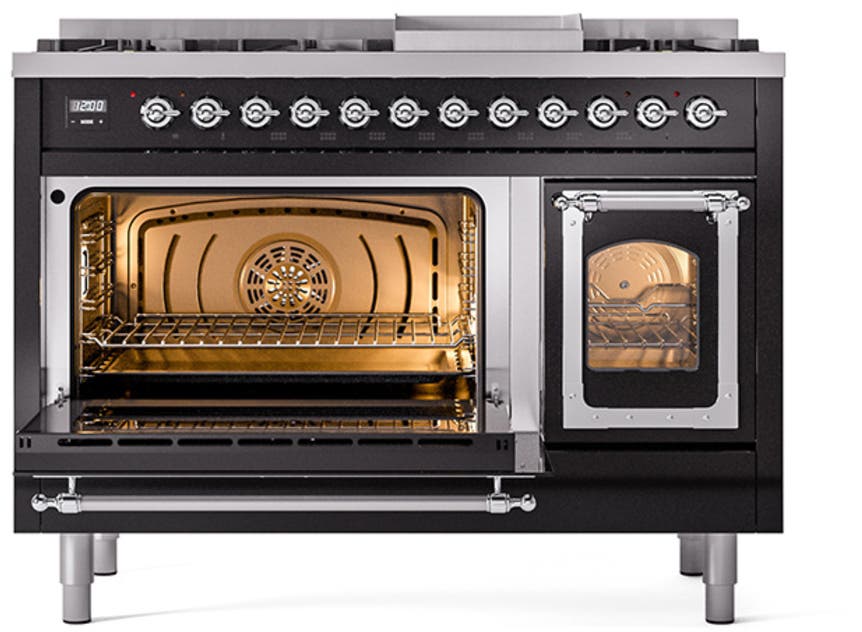 Ilve UN48FNMPBKC Glossy Black With Chrome Knobs, Natural Gas