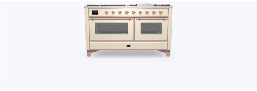 Ilve UM15FDNS3AWP 60" Dual Fuel Range w/ 9 Sealed Burners, Double Ov...