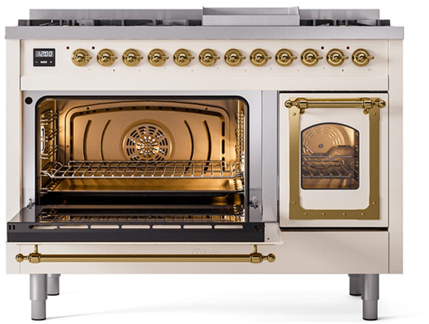 Ilve UN48FNMPAWG Antique White With Brass Knobs, Natural Gas