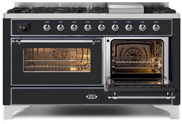 Ilve UM15FDNS3BKC 60" Dual Fuel Range w/ 9 Sealed Burners, Double Ov...