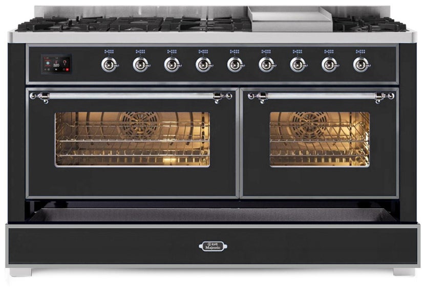 Ilve UM15FDNS3BKC 60" Dual Fuel Range w/ 9 Sealed Burners, Double Ov...