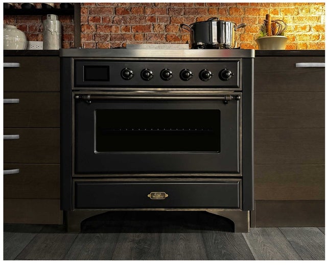 Ilve UM09FDNS3MGBLP 36" Dual Fuel Freestanding Range w/ 6 Sealed Burne...