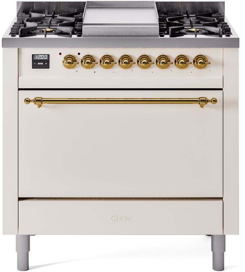 Ilve UP36FQNMPAWGLP Antique White With Brass Trim, Lp