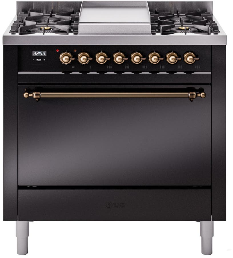 Ilve UP36FQNMPBKBLP Glossy Black With Bronze Trim, Lp