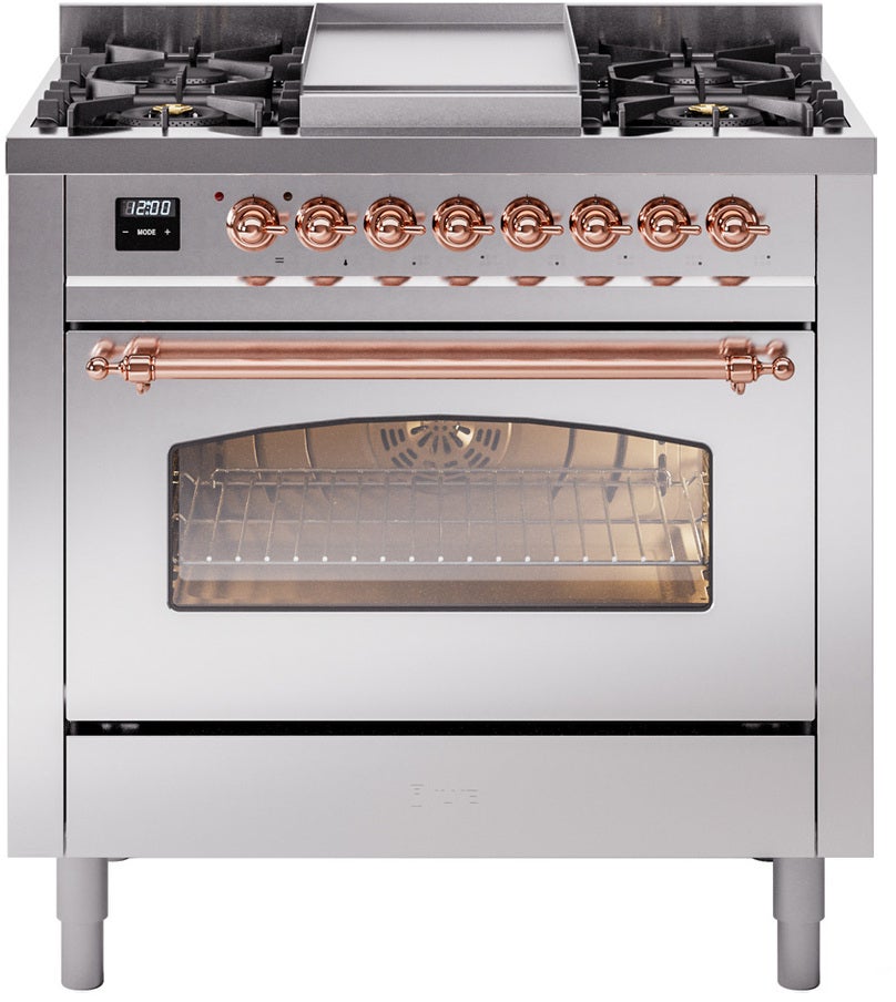 Ilve UP36FNMPSSPLP 36 inch Dual Fuel Range Gas Burner Top and Electri...