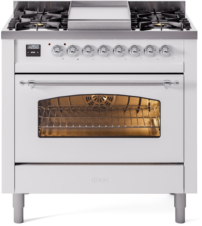 Ilve UP36FNMPWHC 36 inch Dual Fuel Range Gas Burner Top and Electri...