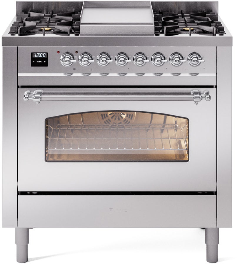 Ilve UP36FNMPSSC 36 inch Dual Fuel Range Gas Burner Top and Electri...