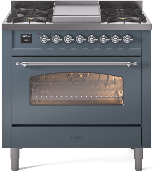 Ilve UP36FNMPBGC 36 inch Dual Fuel Range Gas Burner Top and Electri...