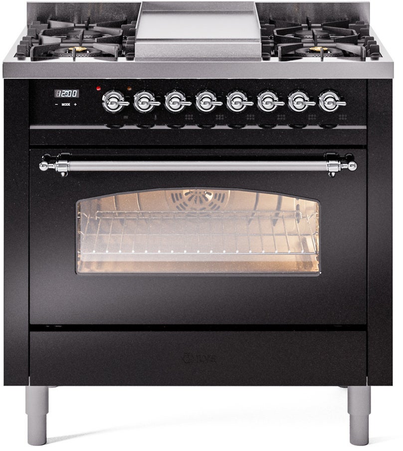 Ilve UP36FNMPBKC 36 inch Dual Fuel Range Gas Burner Top and Electri...