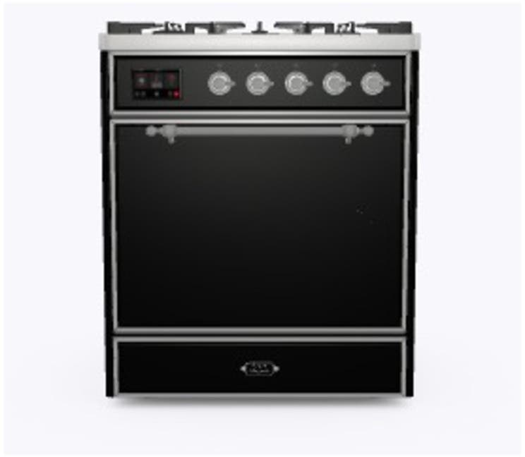 Ilve UM30DQNE3BKC Natural Gas In Glossy Black W/ Chrome Trim