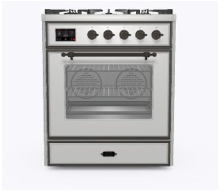 Ilve UM30DNE3SSBLP 30" Dual Fuel Freestanding Range w/ 5 Sealed Burne...