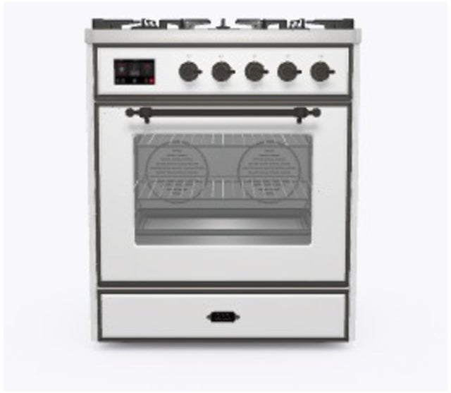 Ilve UM30DNE3WHBLP 30" Dual Fuel Freestanding Range w/ 5 Sealed Burne...