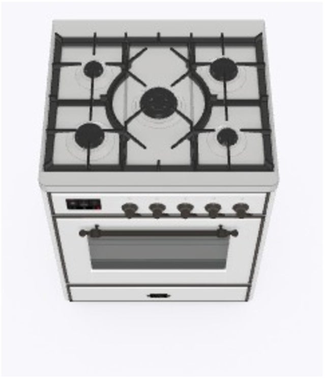 Ilve UM30DNE3WHBLP 30" Dual Fuel Freestanding Range w/ 5 Sealed Burne...