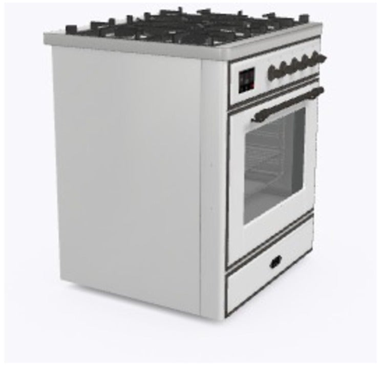 Ilve UM30DNE3WHBLP 30" Dual Fuel Freestanding Range w/ 5 Sealed Burne...