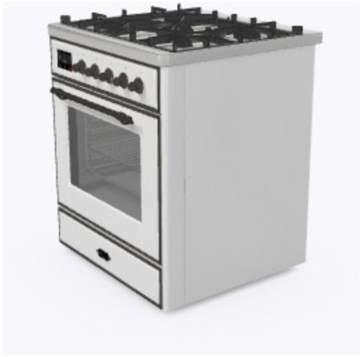 Ilve UM30DNE3WHBLP 30" Dual Fuel Freestanding Range w/ 5 Sealed Burne...