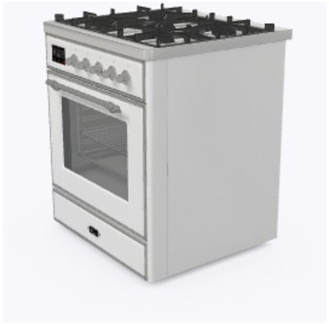 Ilve UM30DNE3WHCLP 30" Dual Fuel Freestanding Range w/ 5 Sealed Burne...