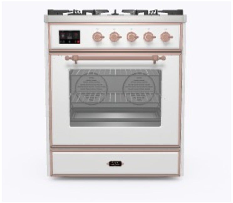 Ilve UM30DNE3WHPLP 30" Dual Fuel Freestanding Range w/ 5 Sealed Burne...