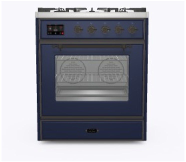 Ilve UM30DNE3MBBLP 30" Dual Fuel Freestanding Range w/ 5 Sealed Burne...