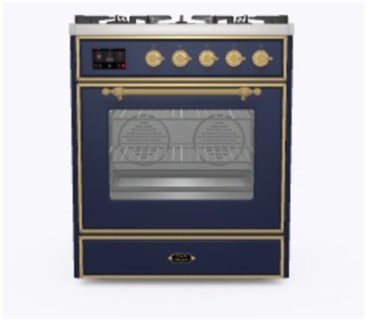 Ilve UM30DNE3MBGLP 30" Dual Fuel Freestanding Range w/ 5 Sealed Burne...