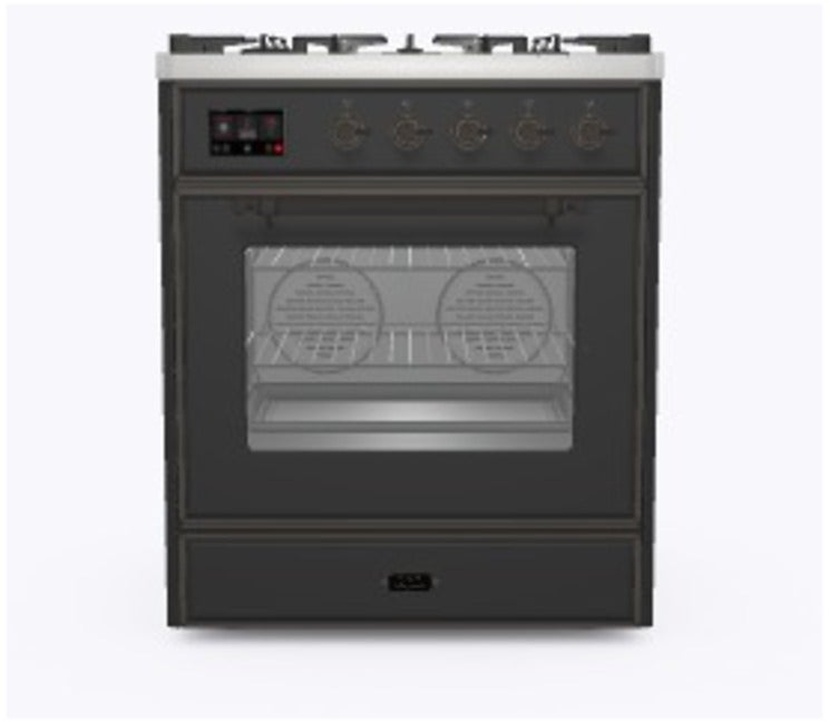 Ilve UM30DNE3MGBLP 30" Dual Fuel Freestanding Range w/ 5 Sealed Burne...