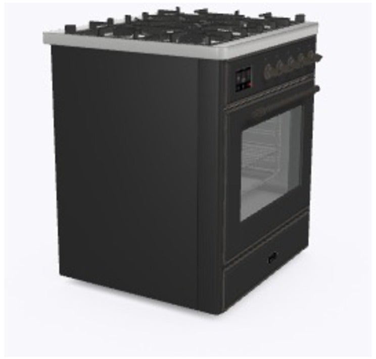 Ilve UM30DNE3MGBLP 30" Dual Fuel Freestanding Range w/ 5 Sealed Burne...