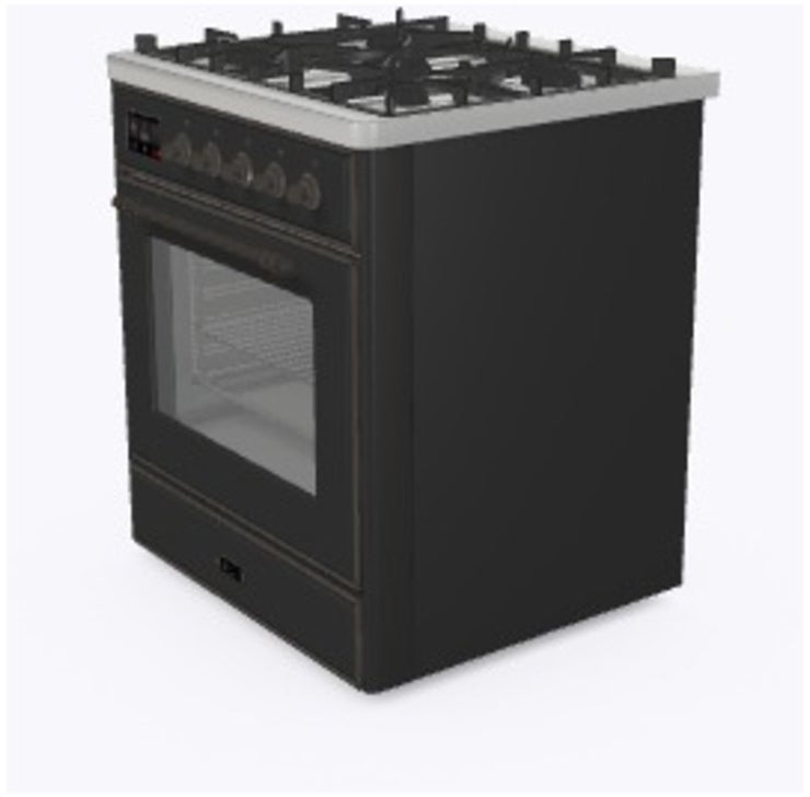 Ilve UM30DNE3MGBLP 30" Dual Fuel Freestanding Range w/ 5 Sealed Burne...