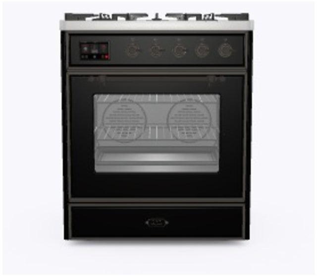 Ilve UM30DNE3BKBLP 30" Dual Fuel Freestanding Range w/ 5 Sealed Burne...