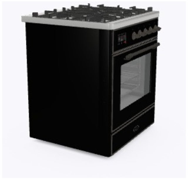 Ilve UM30DNE3BKBLP 30" Dual Fuel Freestanding Range w/ 5 Sealed Burne...