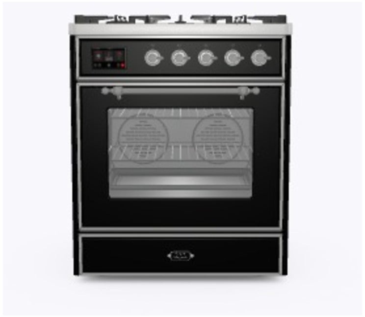 Ilve UM30DNE3BKC 30" Dual Fuel Freestanding Range w/ 5 Sealed Burne...