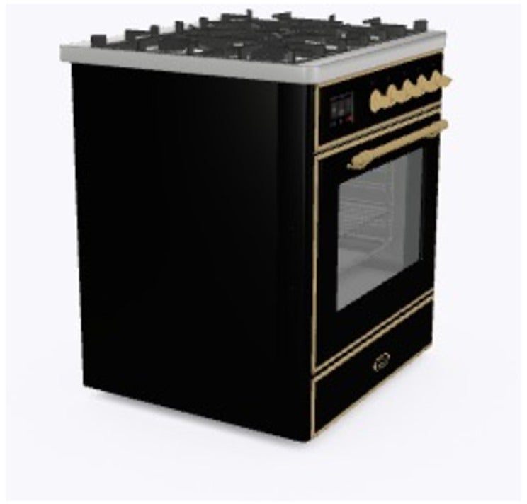 Ilve UM30DNE3BKG 30" Dual Fuel Freestanding Range w/ 5 Sealed Burne...