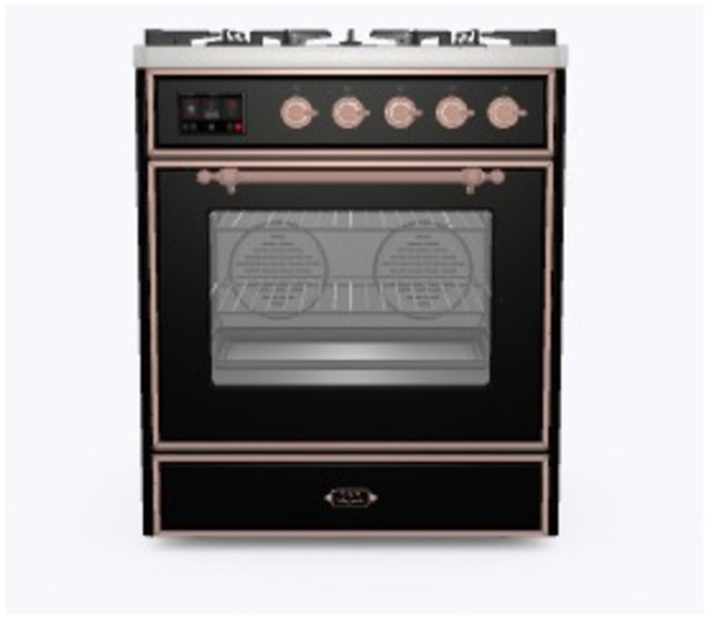 Ilve UM30DNE3BKPLP 30" Dual Fuel Freestanding Range w/ 5 Sealed Burne...