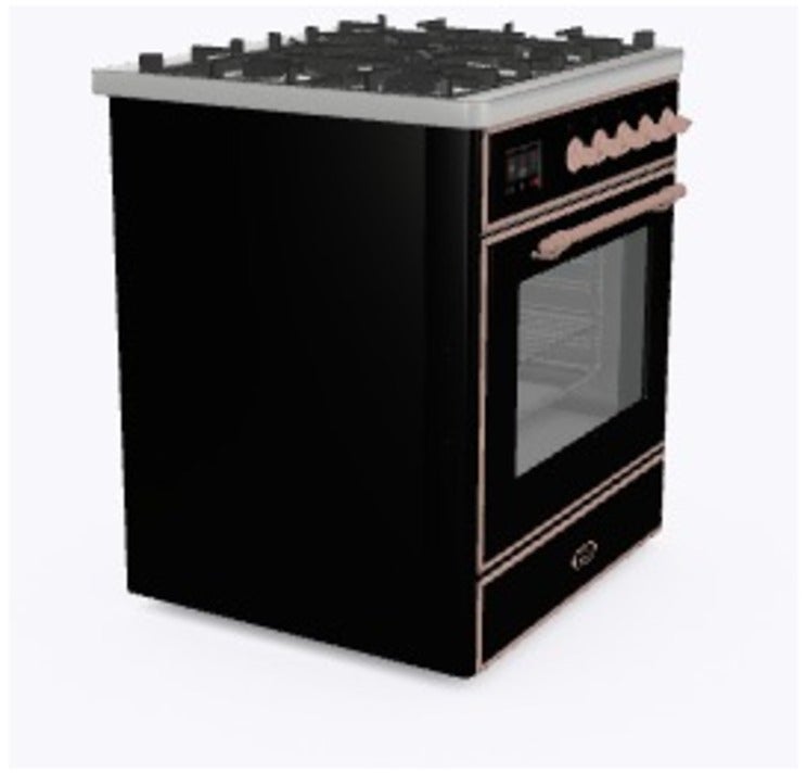 Ilve UM30DNE3BKPLP 30" Dual Fuel Freestanding Range w/ 5 Sealed Burne...