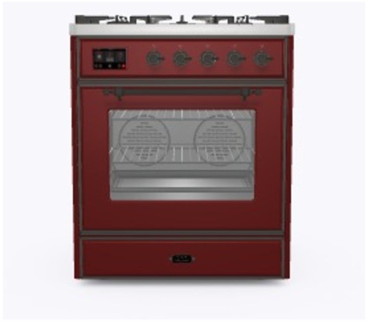 Ilve UM30DNE3BUBLP 30" Dual Fuel Freestanding Range w/ 5 Sealed Burne...