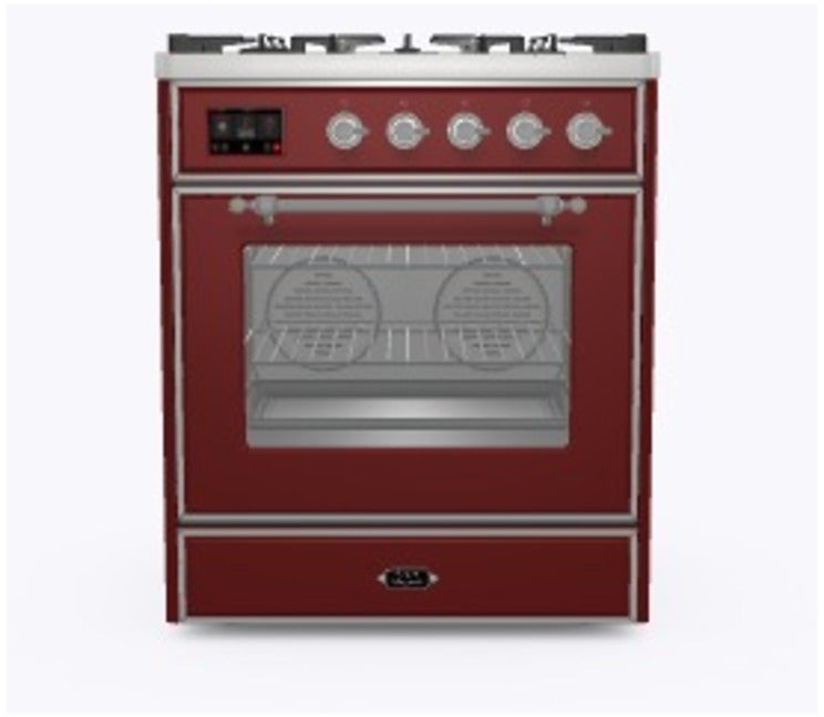 Ilve UM30DNE3BUCLP 30" Dual Fuel Freestanding Range w/ 5 Sealed Burne...