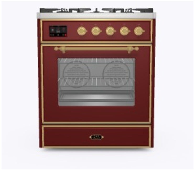 Ilve UM30DNE3BUGLP 30" Dual Fuel Freestanding Range w/ 5 Sealed Burne...