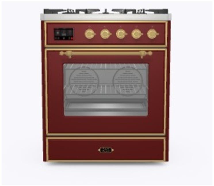 Ilve UM30DNE3BUG Natural Gas In Burgundy W/ Brass Trim