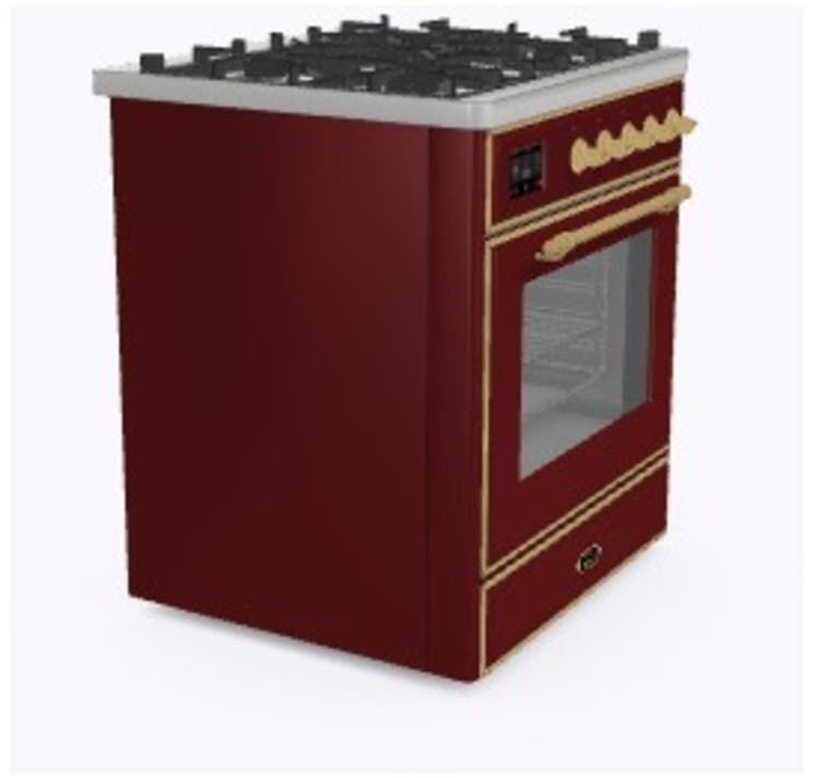 Ilve UM30DNE3BUG Natural Gas In Burgundy W/ Brass Trim